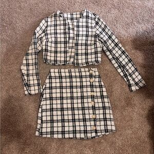 Tweed Style Black and White Skirt and Jacket